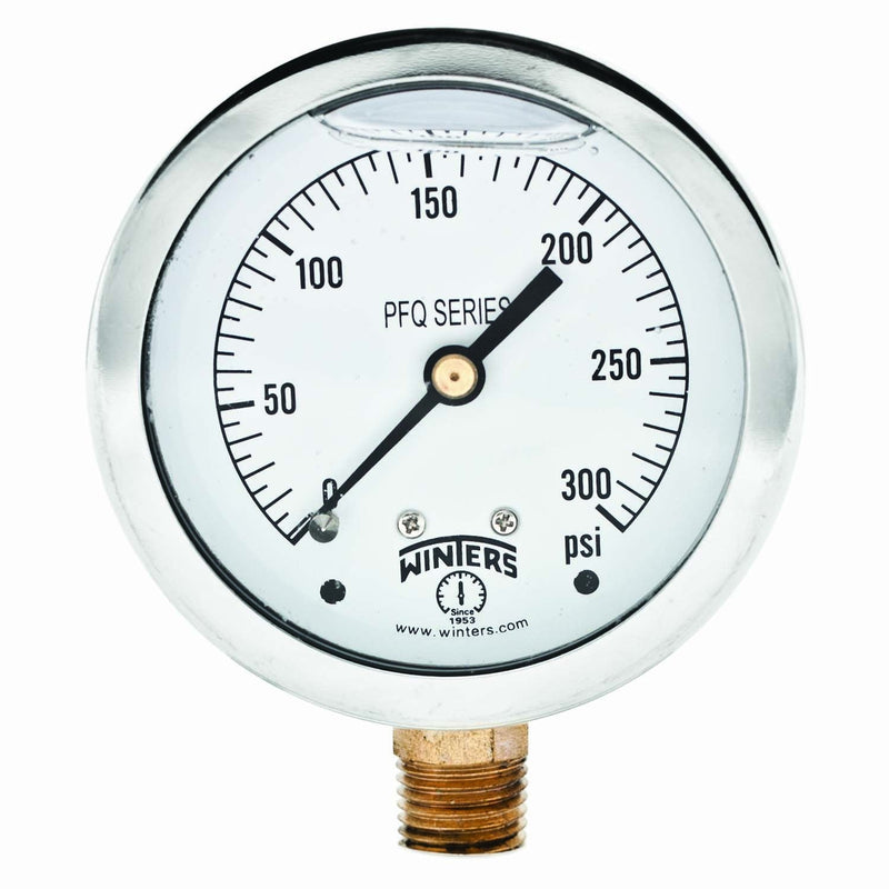 [Australia - AusPower] - Winters 2-1/2" Dial Size, Liquid Filled Industrial Pressure Gauge, Brass Internals, 304 Stainless Steel Case, Single Scale 0-300 psi, 1.5% Acc, 1/4" NPT Bottom Mount, Glycerin Filled Pressure Gauge 0/300 PSI 