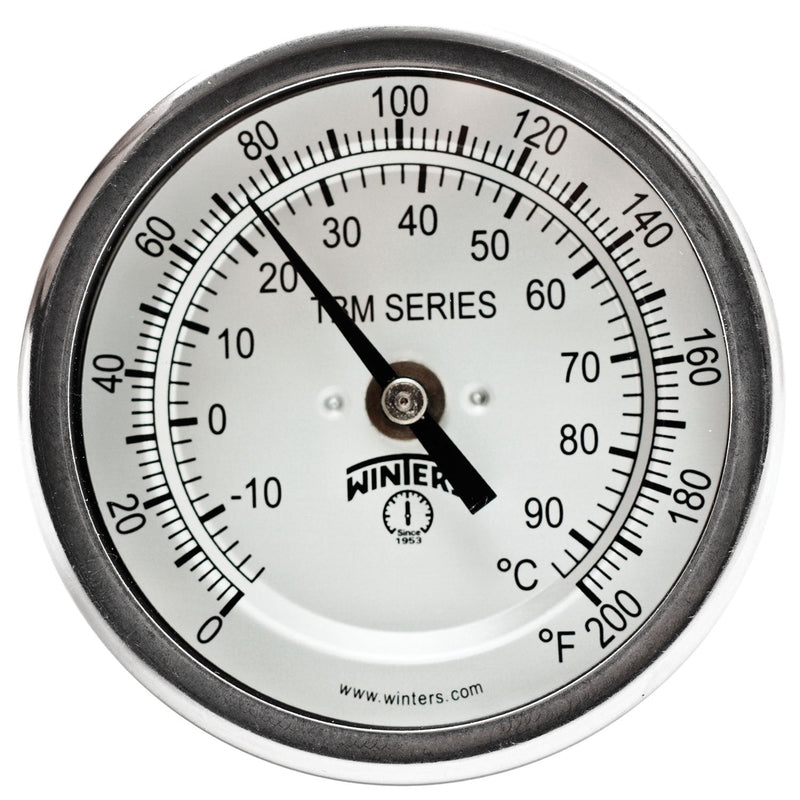 [Australia - AusPower] - Winters TBM Series Stainless Steel 304 Dual Scale Bi-Metal Thermometer, 2-1/2" Stem, 1/2" NPT Fixed Center Back Mount Connection, 3" Dial, 0-200 F/C Range 