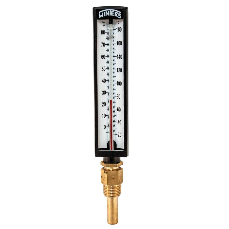 [Australia - AusPower] - Winters TAS Series Brass Dual Scale Industrial 5AS Straight Thermometer with Thermowell, 20-180 F/C Range, +/-2 Percent Accuracy, 1/2'' NPT Bottom Mount 20-180F/C 