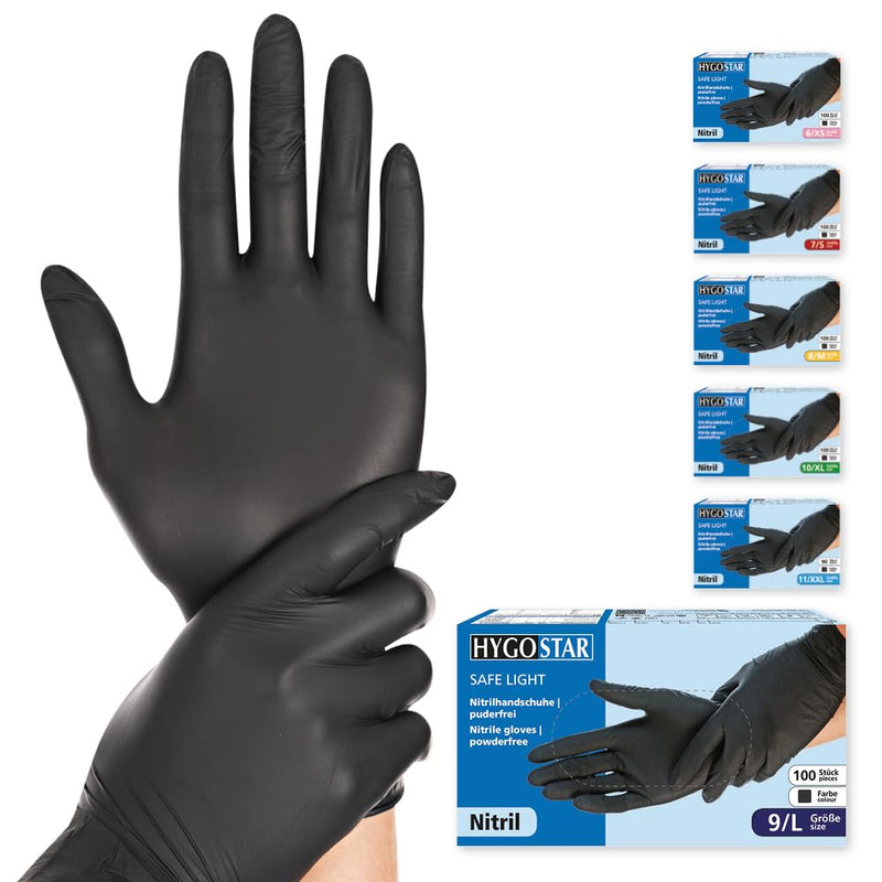 Franz Mensch Dark 27018 Nitrile Gloves Size L Black | Safe Light, tear-resistant, latex-free, 24 cm, disposable gloves, hygiene, care, cleaning