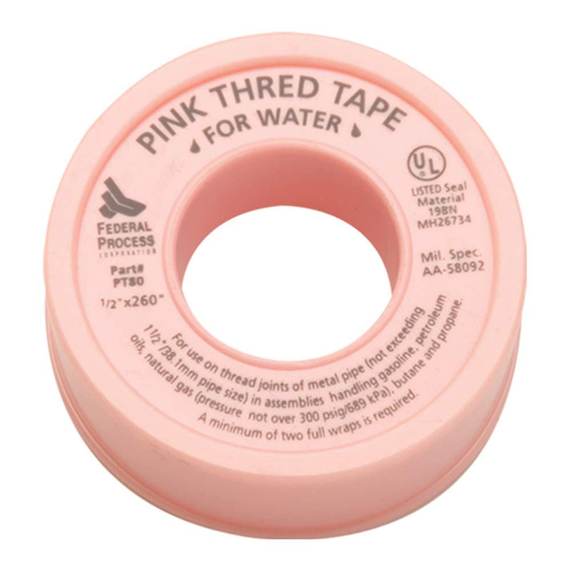 [Australia - AusPower] - Gasoila PT80-24 Pink PTFE High Density Thred Tape Roll, -450 to 550 Degree F Performance Temperature, 3.7 mil Thick, 260" Length, 1/2" Width, Thread tape for Water H2O 