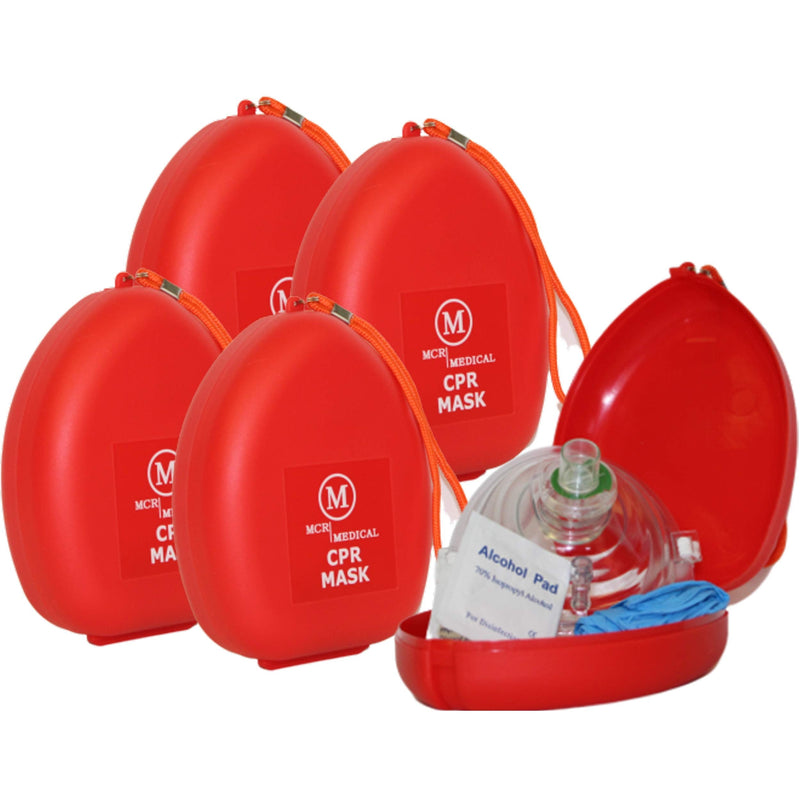 [Australia - AusPower] - MCR Medical Pack of 5 CPR Rescue Mask, Adult/Child Pocket Resuscitators, Hard Case with Wrist Strap 