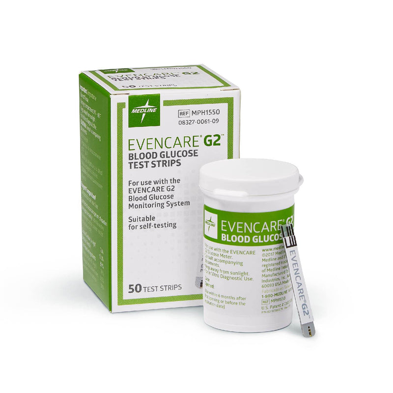 [Australia - AusPower] - Medline EvenCare G2 Blood Glucose Test Strips, Self-testing with G2 Monitoring System, 6 Second Results, 50 Count System, 6 Second Results, 50 Count 