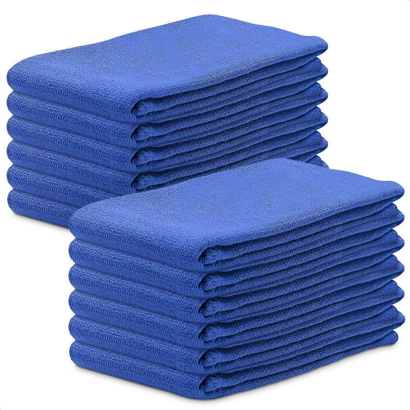 [Australia - AusPower] - 12Pcs Blue Cotton Towels for Cleaning - Washable Rags, Reusable, Super Absorbent, 24 x 16.5 in 12 