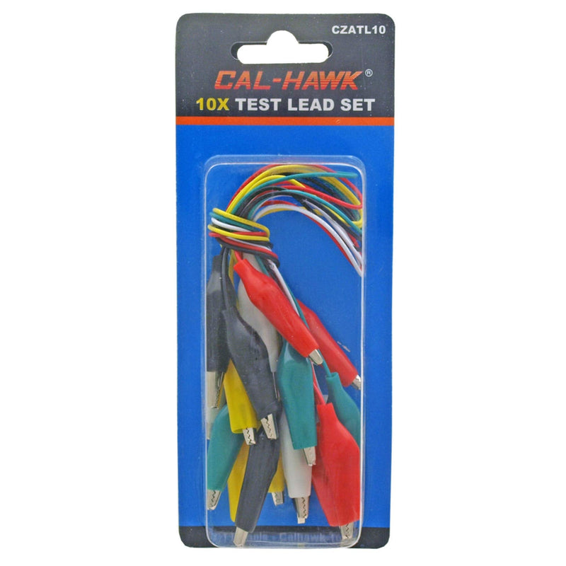 [Australia - AusPower] - Cal Hawk Tools Test Lead Set with 10-pc wires, 5 Colors, and Booted 32mm Alligator Clips 