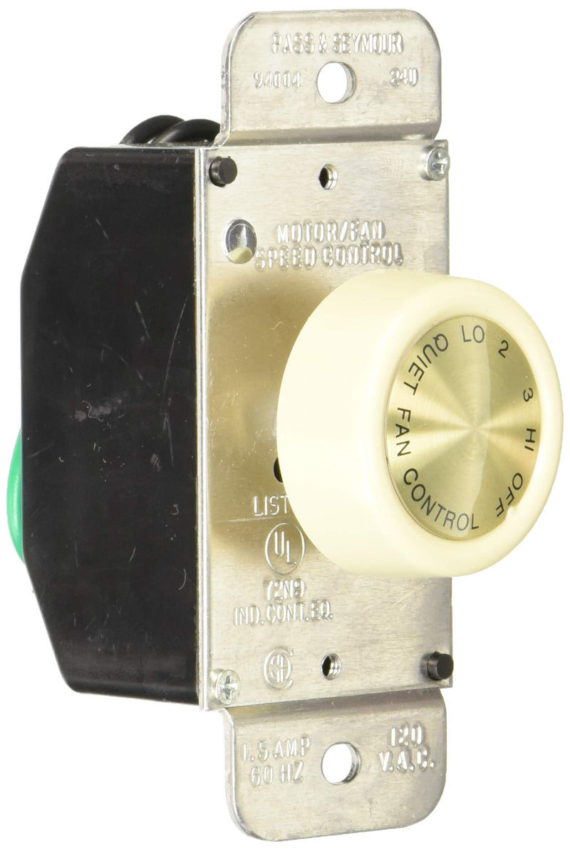 Legrand Pass & Seymour 94004I 1.5A 4-Speed Rotary Fan Control, Single Pole, De-Hummer, Ivory (1 Count)