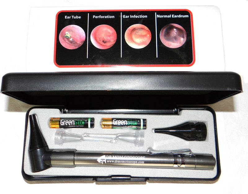 [Australia - AusPower] - Third Generation Dr Mom Slimline Stainless LED Pocket Otoscope with Soft White Natural Hue Light Spectrum in Hard Travel Case Includes Lighted Ear Wax curettes 