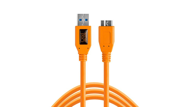 [Australia - AusPower] - Tether Tools TetherPro USB 3.0 to Micro-B Cable | for Fast Transfer and Connection Between Camera and Computer | High Visibility Orange | 15 Feet (4.6 m) 