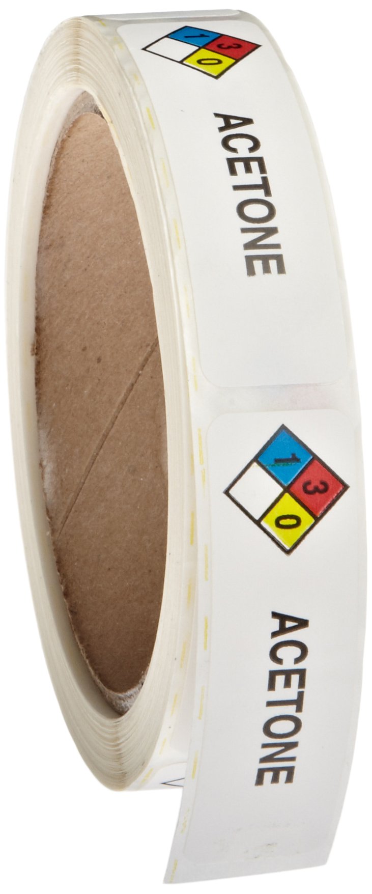163-0003 Litho Removable Adhesive HMIG Label with 4 Color Imprint, Acetone, 2-1/2" Length x 3/4" Width, For Identifying and Marking, White (Roll of 250)