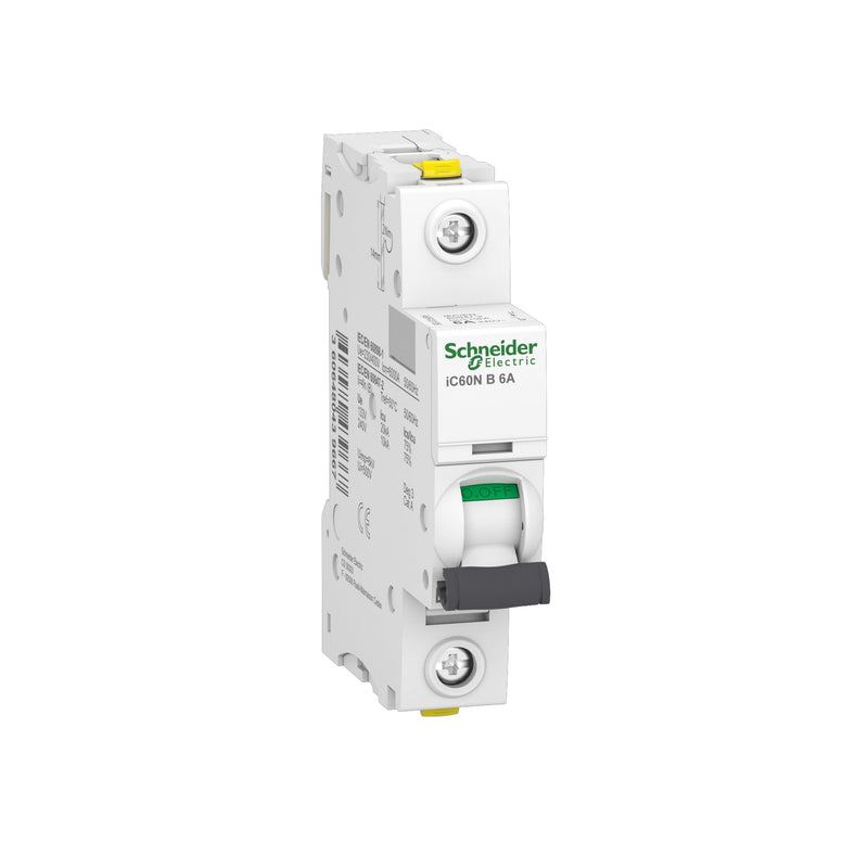 Schneider Electric Acti9 iC60N A9F03106 Circuit Breaker | 1-pin, 6A, B-characteristic, 6kA White 6 Amps