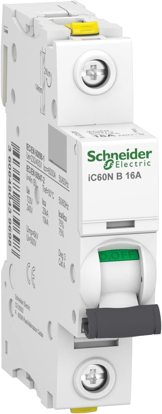 Schneider Electric Acti9 iC60N A9F03116 Circuit Breaker | 1-pin, 16A, B-characteristic, 10kA, 1 piece set of 1