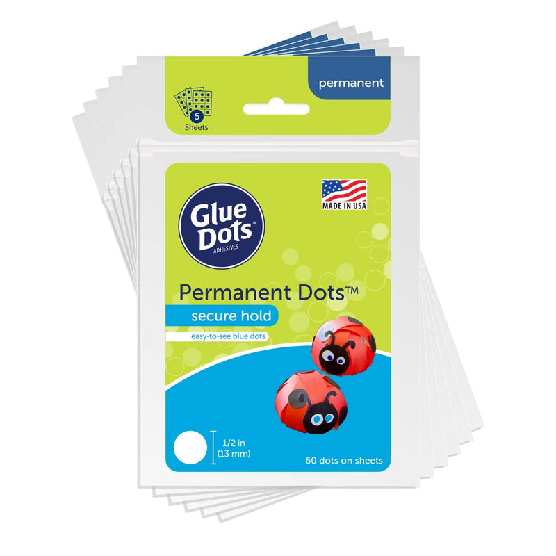 [Australia - AusPower] - Glue Dots Double-Sided Permanent Dots, 6 Pack, 1/2'', Blue Tint, Pack of 360 (OF111PERM-AMZ) Permanent Sheets 