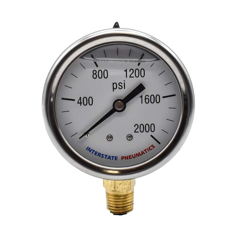 [Australia - AusPower] - Interstate Pneumatics G7022-2000 Oil Filled Pressure Gauge 2000 PSI 2-1/2 Inch Dial 1/4 Inch NPT Bottom Mount 0 - 2000 PSI 