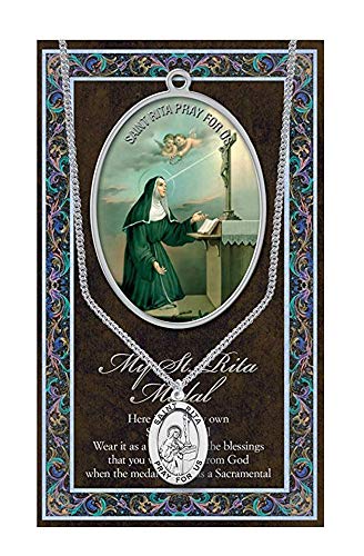 St Rita Pewter Medal on 18 Inch Chain with Embossed Pamphlet and Prayer