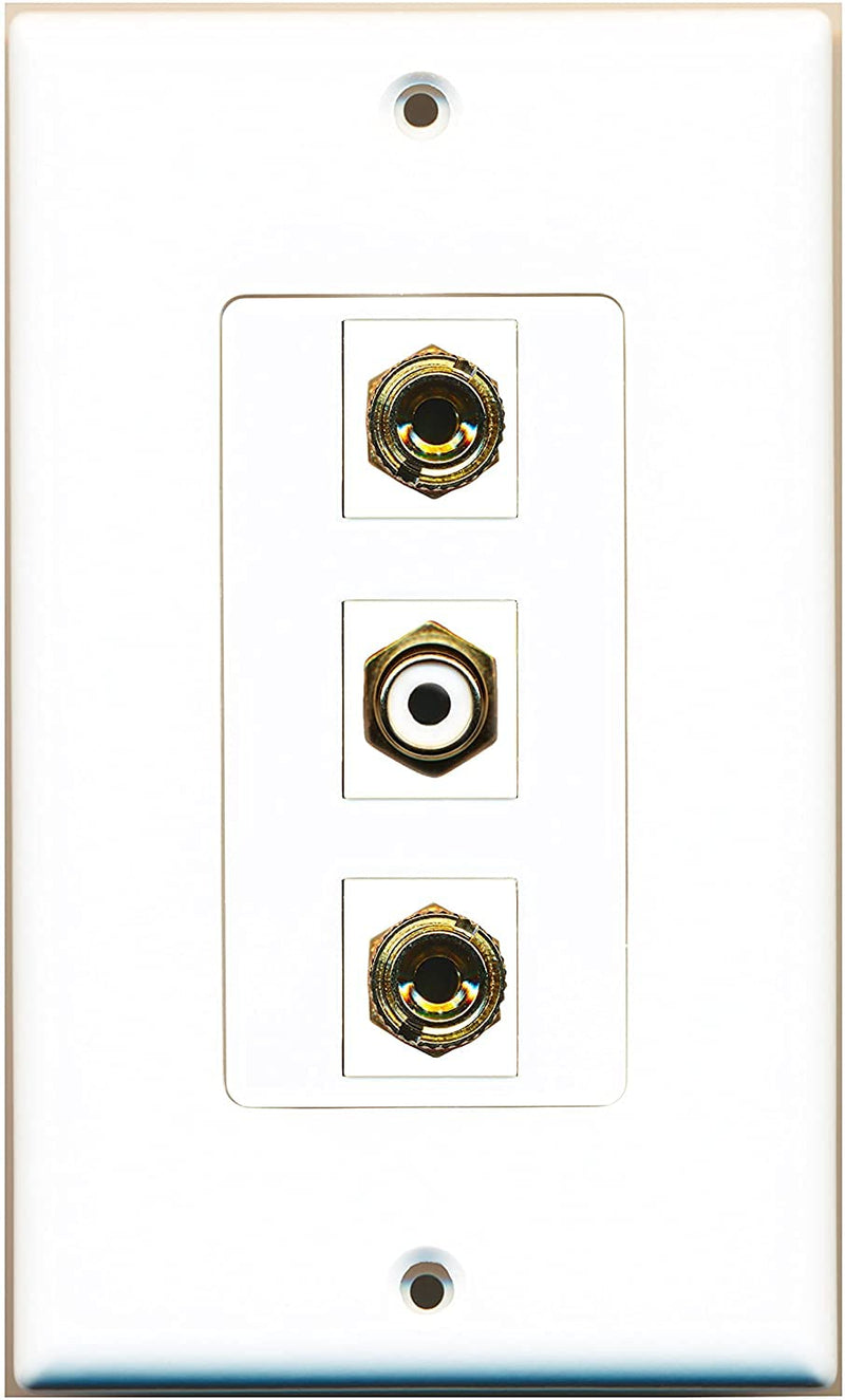 [Australia - AusPower] - RiteAV - 1 Port RCA White 2 Port Banana Speaker Decorative Wall Plate - White 