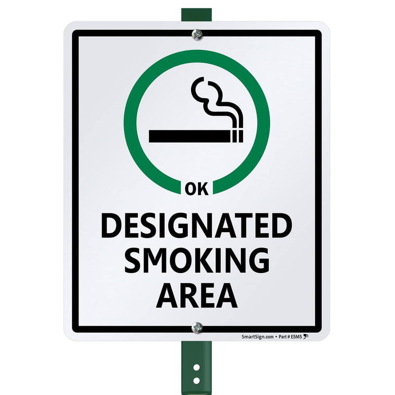 SmartSign 12 x 10 inch “Designated Smoking Area” Yard Sign with 3 foot Stake, 40 mil Laminated Rustproof Aluminum, Green, Black and White, Set of 1 36" Tall Sign Kit