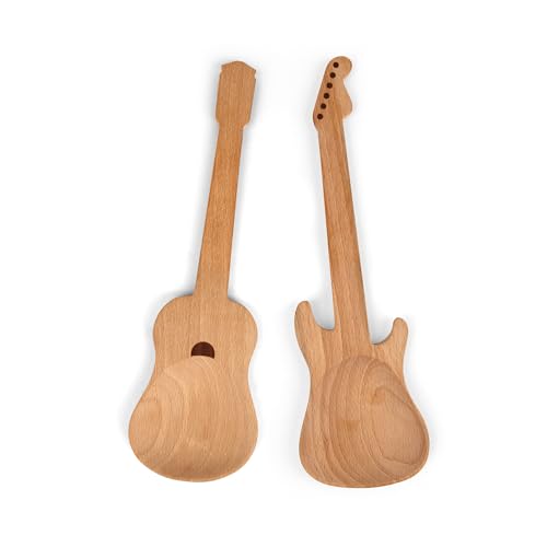 Kikkerland Set of Two Novelty Guitar Wooden Spoons for Kitchen – Beechwood, Heat Resistant, Use with Non-Stick Cookware – Unique Gift for Music Lovers and Cooking Enthusiasts Rockin' Spoons