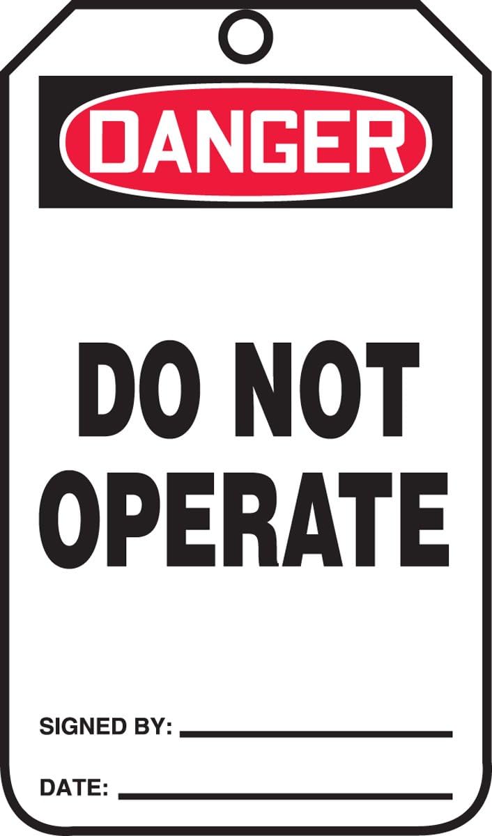 Accuform Signs MDT189CTP Safety Tag, Legend Danger DO NOT Operate, 5.75" Length x 3.25" Width x 0.010" Thickness, PF-Cardstock, Red/Black on White (Pack of 25)