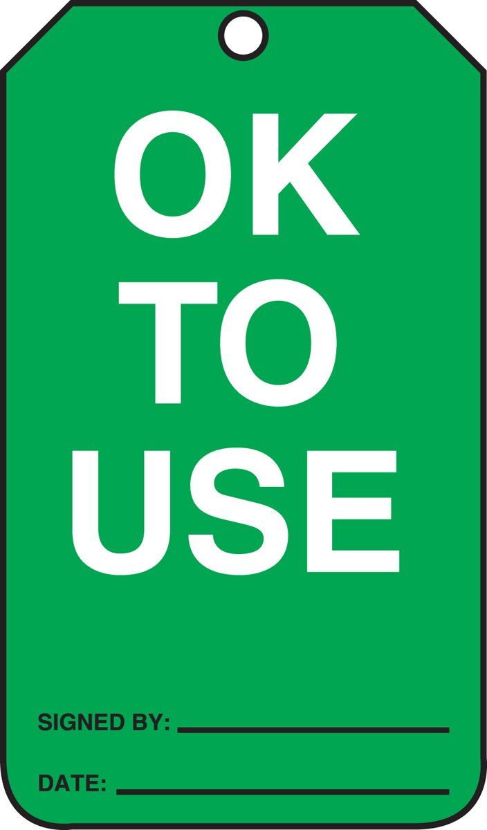 Accuform Signs, Cylinder Tag,Ok to Use,25/Pk,Pf-Cardstock