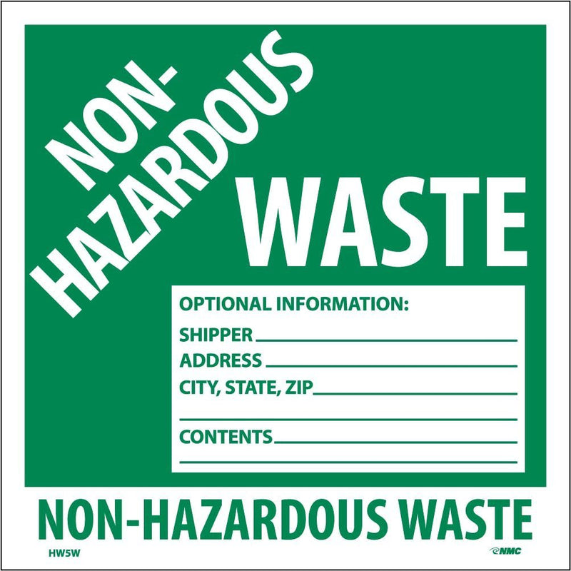 AccuformNMC NMC HW5W Non-Hazardous Waste Optional Information: Shipper, address, city, state, ZIP, contents Label - [Pack of 25]