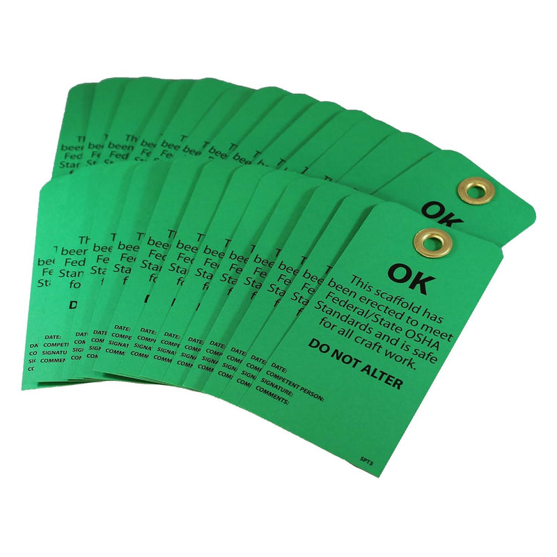 NMC SPT3 OK - DO NOT ALTER Tag - [Pack of 25] 3 in. x 6 in. 2 Side Cardstock Inspection Tag with Grommet, Black Text on Green Base