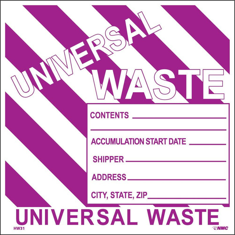 NMC HW31AP Hazardous Waste Container Label, Universal Waste, 6" Width x 6" Height, Pressure Sensitive Vinyl, Blue/White on Blue/White (Pack of 25) PRESSURE SENSITIVE VINYL .0045