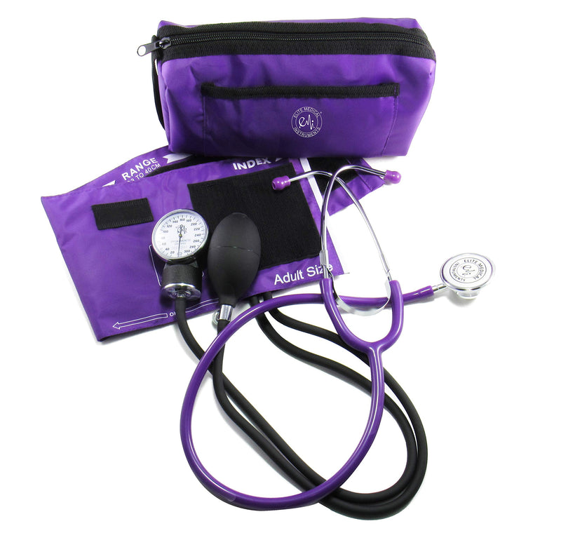 [Australia - AusPower] - EMI #305 PURPLE Aneroid Sphygmomanometer Blood Pressure Monitor with Dual Head Stethoscope Set Kit 