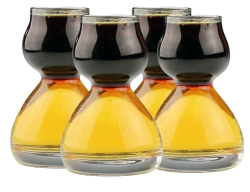 QUAFFER Double Bubble Layered Shot Glass – Chaser Shot Glass Jigger for Smooth Shots – Fun Unique Split Shot Glasses Barware (1.25oz Top & 2.25oz Bottom, Set of 4) 4 Pack Glass