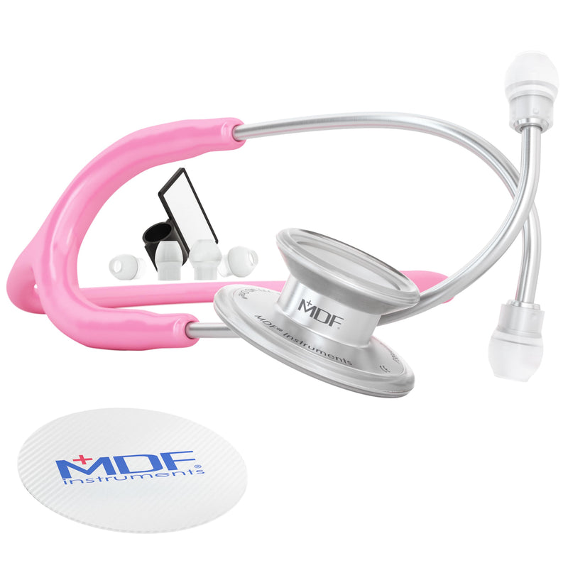 [Australia - AusPower] - MDF Instruments, MD One Stainless Steel Stethoscope, Adult, Pink Tube, Silver Chestpieces-Headset, MDF77701 