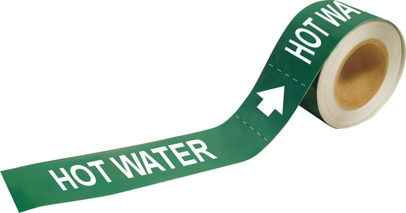Brady 109221 Economy Pipe Markers-To-Go, B-946, 1" Height X 8" Width, White On Green Pressure Sensitive Vinyl, Legend "Hot Water"