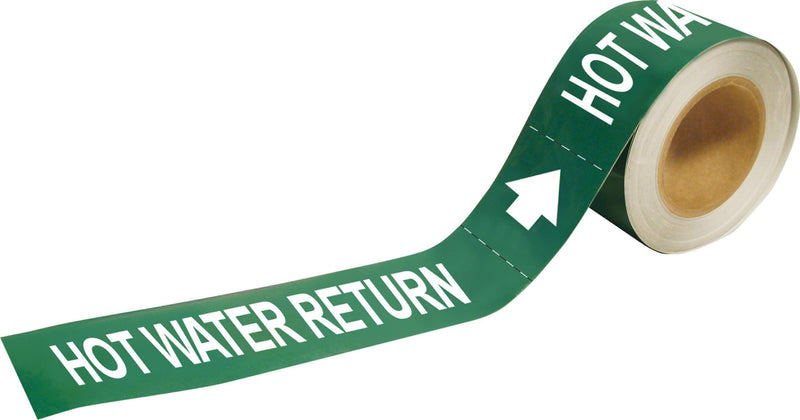 Brady 109252 Economy Pipe Markers-To-Go, B-946, 1" Height X 8" Width, White On Green Pressure Sensitive Vinyl, Legend "Hot Water Return"