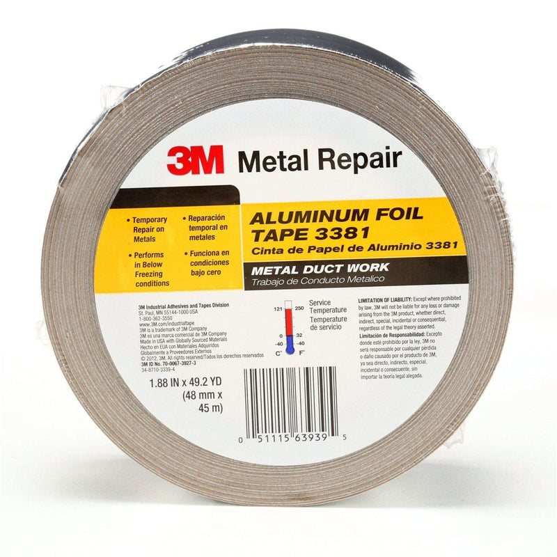 [Australia - AusPower] - 3M Aluminum Foil Tape 3381, 1.88 in x 50 yd, 2.7 mil, Silver, HVAC, Sealing and Patching, Moisture Barrier, Cold Weather, Air Ducts, Foam Sheathing Boards, Insulation, Metal Repair 3M 