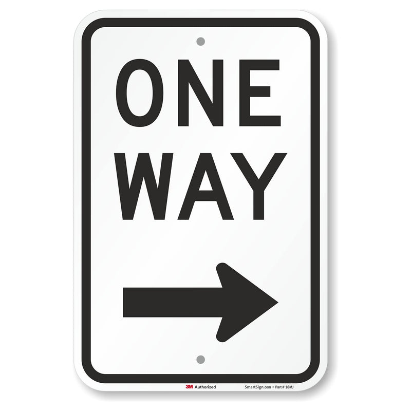 One Way Sign, One Way Sign with Right Arrow 18x12 3M Engineer Grade Reflective Rust Free .63 Aluminum, Easy to Mount Weather Resistant Made in USA by SmartSign 12" x 18" 3M EG Reflective Aluminum