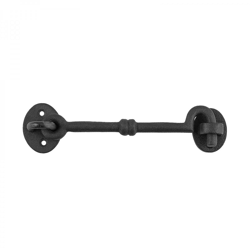 Renovators Supply Manufacturing Black Wrought Iron Cabin Hook Eye 7 Inches Long Decorative Privacy Hook Latches for Kitchen Cabinet, Window, Sliding Or Barn Doors with Mounting Screws 7 Inch