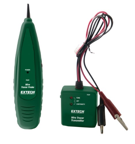 Extech TG20 Wire Tracer and Tone Generator | Tracks wires/cables, non-contact probe, RJ11 and crocodile clips, adjustable. Sensitivity