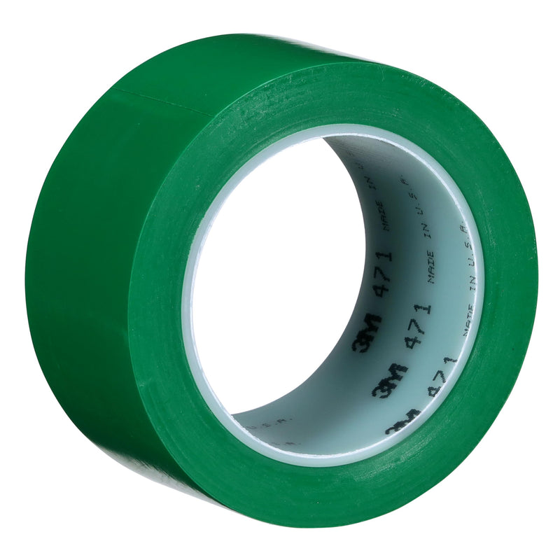 3M Vinyl Tape 471, 2 in x 36 yd, Green, 1 Roll, Green Floor Tape, Paint Alternative for Floor Marking, Social Distancing, Color Coding, Safety Marking