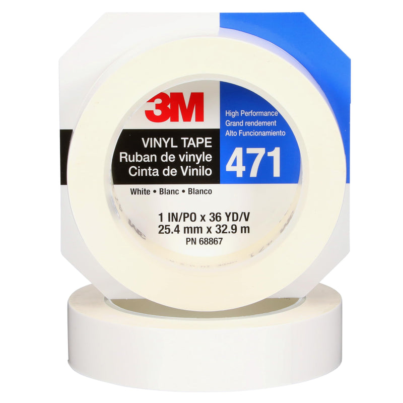 3M Vinyl Tape 471, 1 in x 36 yd, White, 1 Roll, White Floor Tape, Paint Alternative for Floor Marking, Social Distancing, Color Coding, Safety Marking