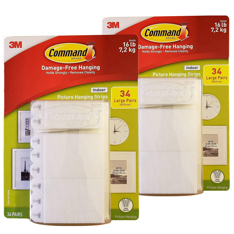 Command Indoor Picture Hanging Strips 34 Large Pairs 68 Strips (2 Pack Large Strips) 2 PACK Large strips