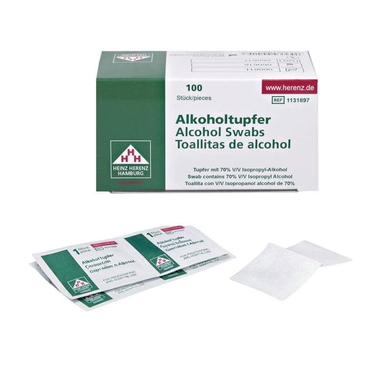 Alcohol Swabs for Cleaning 70% Isopropyl Alcohol Non-Sterile Individually Packed Unfolded 6 x 3 cm Box of 100