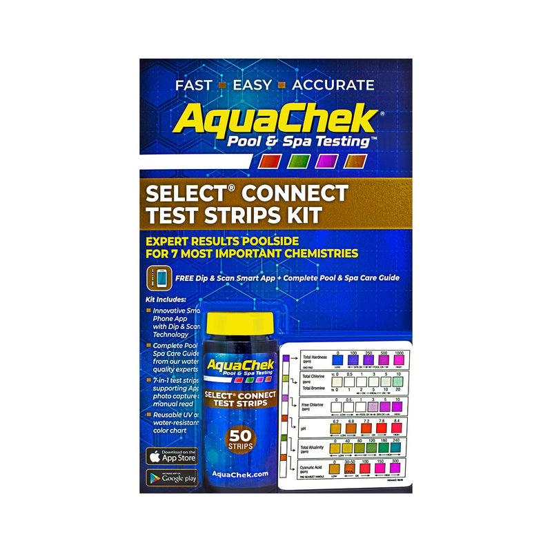 [Australia - AusPower] - AquaChek Select Connect 7-Way Pool and Spa Test Strips Complete Kit - Pool Test Strips for pH, Total Chlorine, Free Chlorine, Bromine, Alkalinity, Total Hardness, and Cyanuric Acid - (50 Strips) 1-Pack 