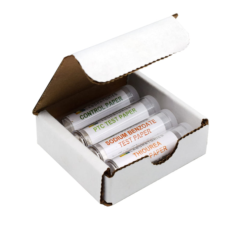 [Australia - AusPower] - EISCO Super Taster Test Kit - PTC Paper Strips with Biodegradable Box & Instructions - Lab Quality - Classroom Pack - PTC Paper, Sodium Benzoate, Thiourea, and Control (No Chemical), 100 Strips Each 