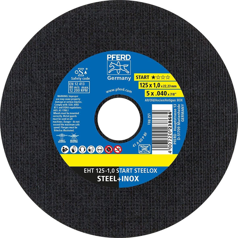 Pferde 1.0 mm cutting discs box - for high cutting performance and solid service life on steel and stainless steel (Inox) 125 x 1.0 x 22.23 mm 25 pieces