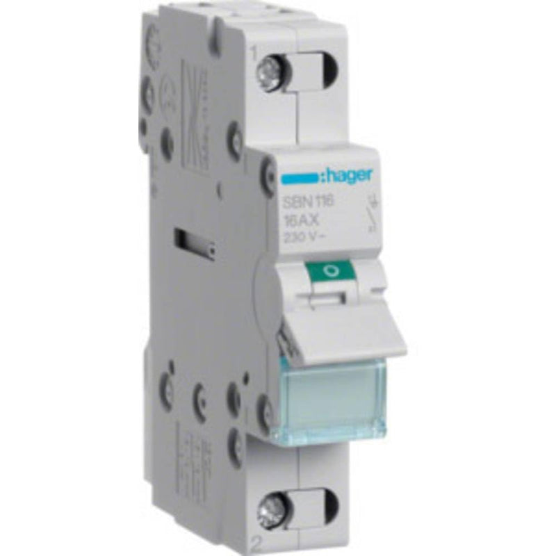 Hager SBN116 Short Circuit – Short Circuit (20 – 50 °C, -40 – 80 °C) | DIN rail mounting for distribution construction, modular installation device, robust load switch and main switch