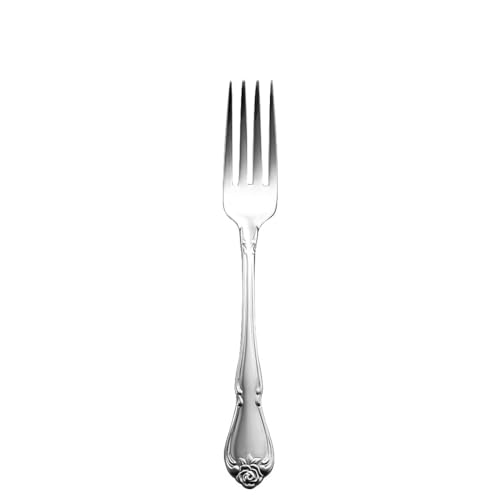 Stainless steel Oneida Arbor Rose 7-3/8 inch dinner fork with elegant rose pattern, perfect for formal dining.