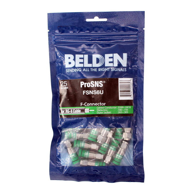 Belden FSNS6U ProSNS Universal F Connectors for RG6/RG6Q Cable (25 Pack)