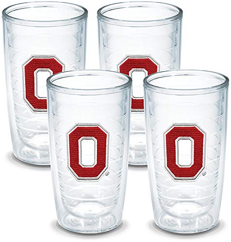 Tervis Made in USA Double Walled Ohio State Buckeyes Insulated Tumbler Cup Keeps Drinks Cold & Hot, 16oz 4pk, Block O Clear - No Lid