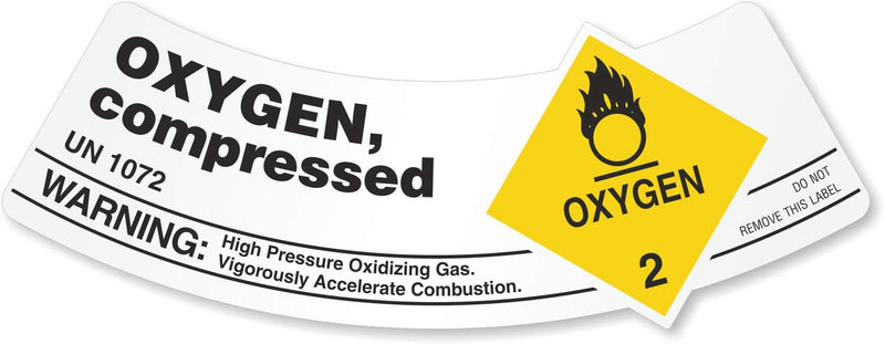 SmartSign Oxygen - Compressed Pack of 25 Gas Cylinder Shoulder Labels | 2" x 5.25" Vinyl, Made in USA