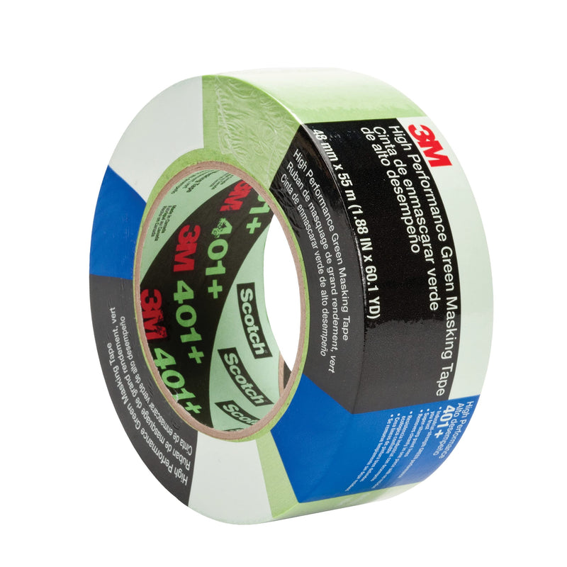 3M High Performance Green Masking Tape 401+, Superior Adhesion, Clean Removal, Highly Conformable, Paint-Bleed Resistant, 48 mm x 55 m, 1 Roll