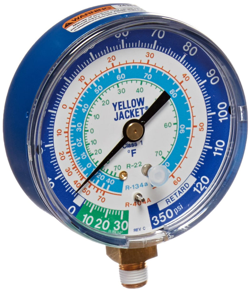 Yellow Jacket Low Side Gauge, 3 1/8 in Dia, Blue 49106-1 Each