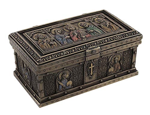 Veronese Design 5 Inch Catholic Saints Rectangular Altar Trinket Box Cold Cast Resin Bronze Finish Home Decor Religious Gift Trinket Box
